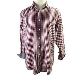 Jack Stone Thomas Dean Check Plaid Long Sleeve Contrast Flip Cuff Size XL